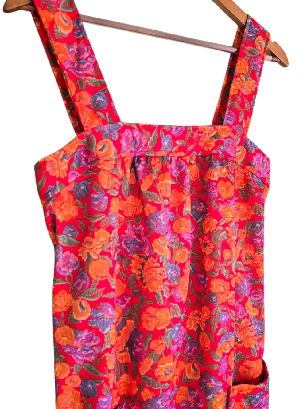 Vintage 1970s Sears Floral Psychedelic Pinafore Apron Dress Red Orange 16.5 - Picture 5 of 14
